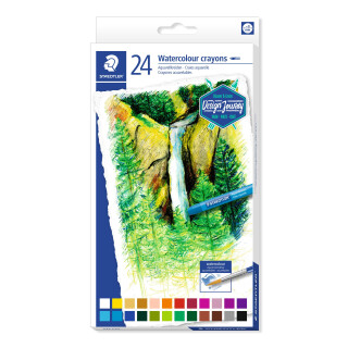 STAEDTLER 223 C24 Aquarellkreide (hochopake Farben, leicht verwischbar, wasservermalbar, mit Papierbanderole, Durchmesser 8 mm, rund) Kartonetui mit 24 leuchtenden Farben