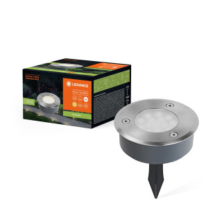 LEDVANCE ENDURA HYBRID INGROUND Außenleuchte, Hybridleuchte, 1W, 70lm, warmweiße Lichtfarbe, 3.000K Farbtemperatur, Edelstahl, IP44 & IP67 Schutzklasse, Solar- & Stromnetzbetrieb