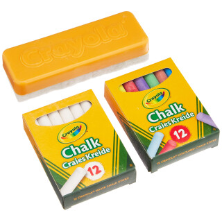 CRAYOLA – 24 Weiße und Farbige Kreide-Set für Tafel mit Schwamm, für Schule und Zuhause, 98268