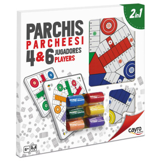 Cayro – Parcheesi und Gans – ab 6 Jahren – Holzbrett – Doppeltes klassisches Brettspiel – Kinder und Erwachsene – 6 Becher, 24 Chips und 6 Würfel – 2 bis 4 Spieler