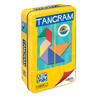 Cayro – Tangram – ab 7 Jahren – farbige Holzteile – Lernbrettspiel – ideal für Kinder und Erwachsene – 7 Tans, 1 Metallbox und illustriertes Buch - Entwicklung kognitiver Fähigkeiten und Intelligenz