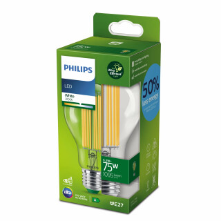 PHILIPS LED Classic ultraeffiziente E27 Lampe (75 W), LED Lampe mit neutralweißem Licht, energiesparende Lampe mit langer Nutzlebensdauer, Energieeffizienzklasse A, Warmweiß