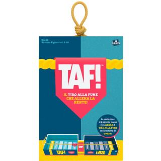 TAF! – Spiel für Erwachsene und Kinder ab 12 Jahren – lustiges Gesellschaftsspiel mit Quizfragen und Tauziehen – Herausfordere Deine Freunde – Team mit echtem Seil – italienische Version