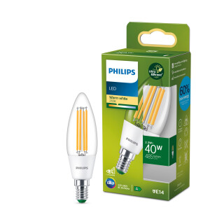 Philips Classic ultraeffiziente LED-Lampe mit Energieeffizienzklasse A, ersetzt 40W, E14 Sockel, Kerze, klar, warmweißes Licht (2700K), 1er Pack, alte Generation