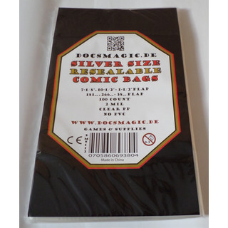 100 Docsmagic.de Resealable Silver Size Comic Bags 7-1/8"x 10-1/2"+ 1-1/2"Flap- 2 Mil