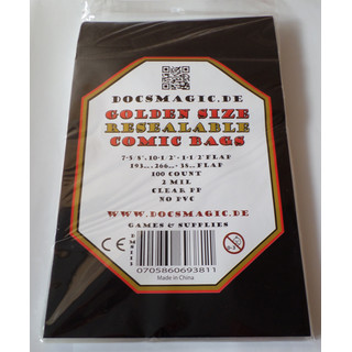 100 Docsmagic.de Resealable Golden Size Comic Bags 7-5/8"x 10-1/2"+ 1-1/2"Flap- 2 Mil