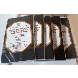 5x 100 Docsmagic.de Resealable Thick Silver Size Comic Bags 7-1/4"+10-1/2"+1-1/2"Flap- 2 Mil