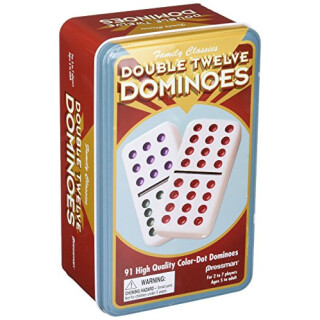 Double 12 Colour Dot Dominoes in Tin