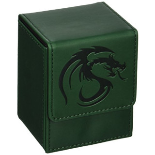 BCW Leatherette GREEN Deck Case LX Flip Box With Magnetic Closure for Collectable Gaming Cards, Magic the Gathering MTG, Pokemon, Yugioh, & More. Embossed Dragon Graphic, Designed to Hold 80 Sleeved Cards.