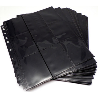 200 Docsmagic.de 18-Pocket Pages Black - Sideloading - MTG PKM YGO  - 11-Hole - Ordnerseiten Schwarz