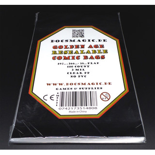 100 Docsmagic.de Resealable Golden Age Size Comic Bags 197 x 266 - 2 Mil - Hüllen mit Lasche - Wiederverschließbar