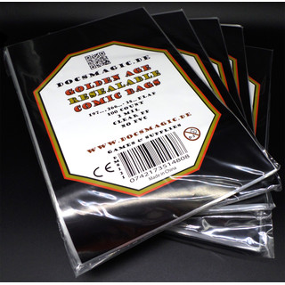 5 x 100 Docsmagic.de Resealable Golden Age Size Comic Bags 197 x 266 - 2 Mil - Hüllen mit Lasche - Wiederverschließbar