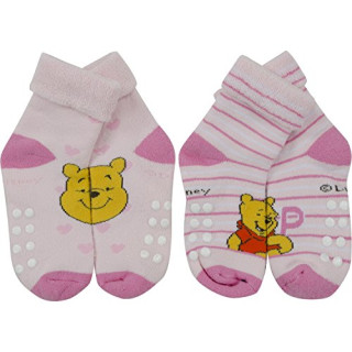 Winnie the Pooh - Baby Frottee-Socken mit Anti-Rutsch Noppen, 2er Pack, rosa, Gr. 23/26