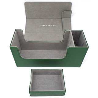 Docsmagic.de Premium Magnetic Tray Long Box Dark Green Small - Card Deck Storage - Kartenbox Aufbewahrung Transport Dunkelgrün