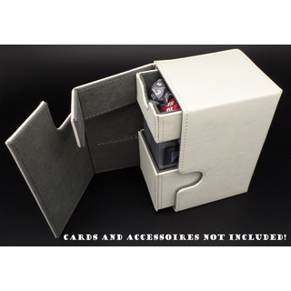 Docsmagic.de Premium Magnetic Tray Box (100) White + Deck Divider - MTG - PKM - YGO - Kartenbox Weiss