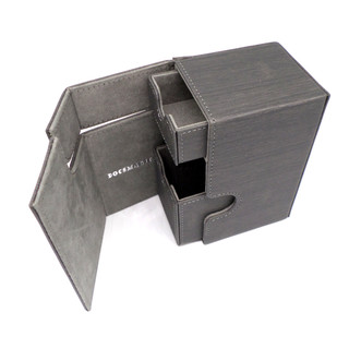 Docsmagic.de Premium Magnetic Tray Box (100) Silver + Deck Divider - MTG - PKM - YGO - Kartenbox Silber