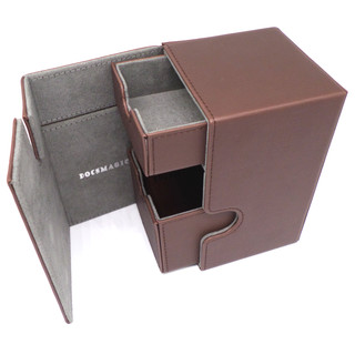Docsmagic.de Premium Magnetic Tray Box (100) Brown + Deck Divider - MTG - PKM - YGO - Kartenbox Braun
