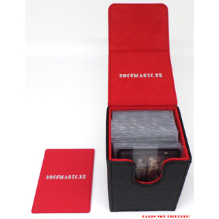 Docsmagic.de Premium Magnetic Tray Box (100) Black/Red + Deck Divider - MTG - PKM - YGO - Kartenbox Schwarz/Rot