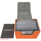 Docsmagic.de Premium Magnetic Sideflip Box 100 Orange + Deck Divider - MTG - PKM - YGO - Kartenbox
