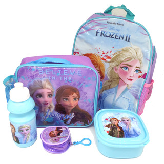 Disney Frozen Geschenkset Rucksack + Geldbörse + Isoliertasche + Trinkflasche + Pausenbrotdose - Offiziell Lizensiert - Backpack + Coin Purse + Lunch Bag + Sports Bottle + Sandwich Box - Gift Bundle