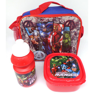 Marvel Avengers Geschenkset Isoliertasche + Trinkflasche + Pausenbrotdose - Offiziell Lizensiert - Lunch Bag + Sports Bottle + Sandwich Box - Gift Bundle