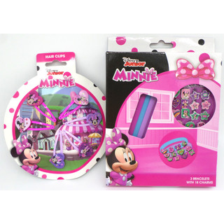 Disney Minnie Mouse Geschenkset 3 Armbänder + 18 Anhänger + 6 Haarklips - Offiziell Lizensiert - 3 Bracelets + 18 Charms + 6 Hair Clips - Gift Bundle