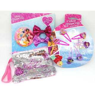 Disney Princess Geschenkset Spiegel + Pailletten Geldbörse + 2 Schleifen + 6 Haarklips - Offiziell Lizensiert - Mirror + Sequin Purse + 2 Bows + 6 Hair Clips - Gift Bundle