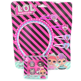 L.O.L. Surprise Geschenkset 4 Ringe + 4 Haarreifen + 4 Haarklips - Offiziell Lizensiert - 4 Rings + 4 Head Bands + 4 Hair Clips - Gift Bundle