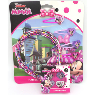 Disney Minnie Mouse Geschenkset 4 Ringe + 4 Haarreifen + 4 Haarklips - Offiziell Lizensiert - 4 Rings + 4 Head Bands + 4 Hair Clips - Gift Bundle