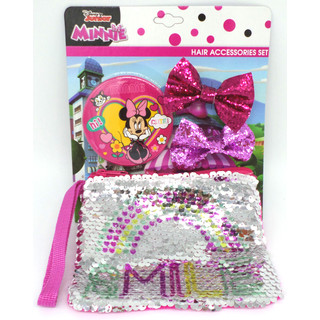 Disney Minnie Mouse Set Spiegel + Pailletten Geldbörse + 2 Schleifen - Offiziell Lizensiert - Mirror Sequin Purse and Bow Set