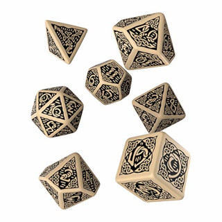 Q WORKSHOP Celtic 3D Revised beige & Black RPG Dice Set 7 Polyhedral Pieces