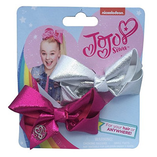 JoJo Siwa Pack of Two 8 cm Mini Signature Bows - Pink and Silver JoJo Bows - Jo Jo Mini Bows