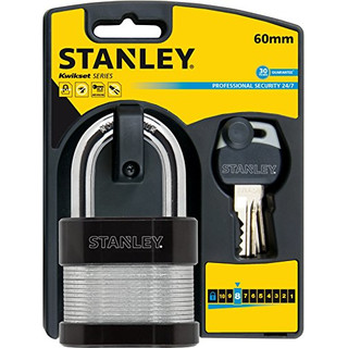 STANLEY Security 24/7 Laminated Vorhangschloss 60mm mit hohem Bügel, 2 Schlüssel,S742-007, Schloss, Bügelschloss