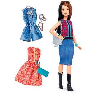 Mattel Barbie DTF04 Barbie Fashionistas Style Puppe und Moden mit Oberteil