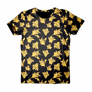 Meroncourt Herren Pikachu All Over Print T-Shirt, Schwarz (Black), Medium