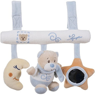 Bieco 02013077 Hängefiguren Universalhänger Bär Peti Plüschanhänger für Babys und Kleinkinder hellblau