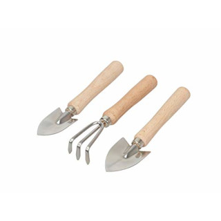 Love My Garden Chef Gartenwerkzeug-Set, 3-teilig, mit Übertopf, Rechen und Kelle – Edelstahl mit FSC-zertifizierten Holzgriffen