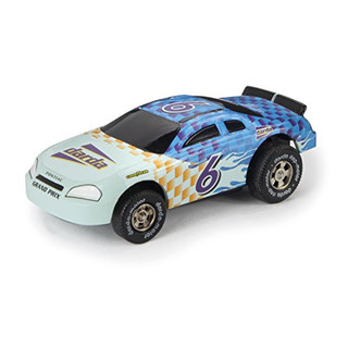 Darda 50361 - Darda Auto Pontiac weiß / blau, ca. 7,5 cm, Rennauto mit auswechselbaren Rückzugsmotor, Fahrzeug mit Motor zum Aufziehen für Kinder ab 5 Jahre, Aufziehauto für Darda Rennbahnen